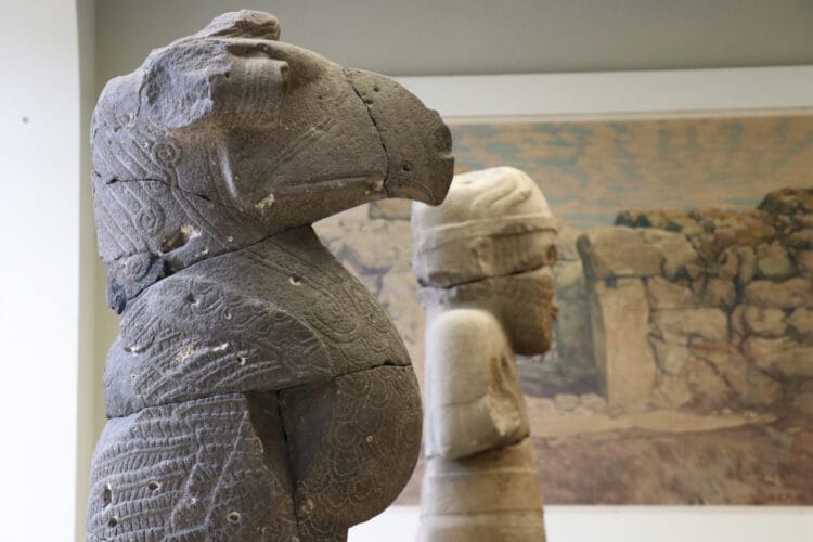 Egyptian colossal basalt statue of a bird of prey in the Pergamon Museum in Berlin