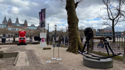 Garden of MOCO Amsterdam Modern and Contemporary Art Museum with Banksy Exhibition