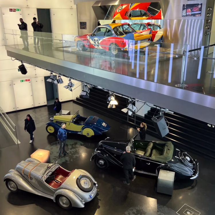 BMW Art Car and 1930s Cabrios seen on a visit to the BMW Museum in Munich (München), Germany
