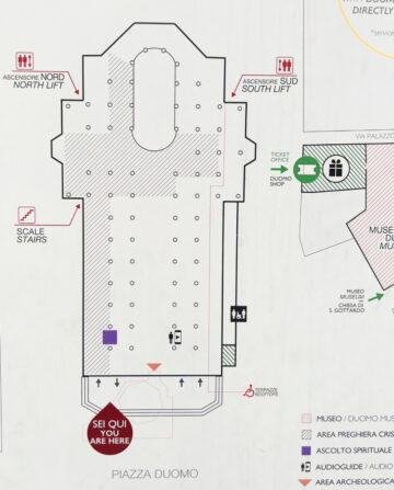 Entrances and access doors map for tickets to sights at the Cathedral of Milan Duomo di Milano