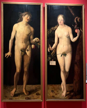 Copies of Dürer's Adam and Eve painted in 1930 by Hans Otto Poppelreuther for an exhibition in the Albrecht-Dürer-Haus Museum in Nuremberg.