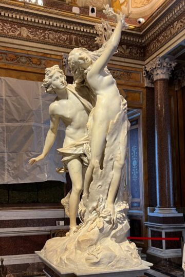 Bernini's Apollo and Daphne marble sculpture in the Borghese Gallery in Rome.