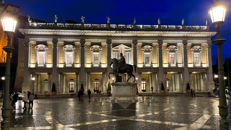 Piazza del Campidoglia at night at the Capitoline Museums in Rome