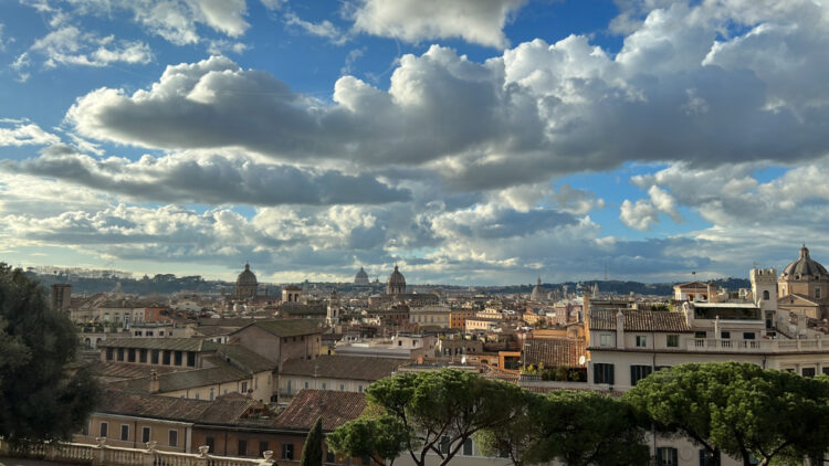 View of Rome from the panoramic terrace and cafe in the Capitoline Museums in Rome