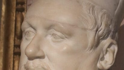Bernini Busts of Scipione Borghese with a crack detail in the Borghese Gallery in Rome