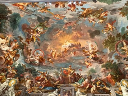 Ceiling fresco The Apotheosis of Romulus by Mariano Rossi in the Entrance Hall of the Borghese Gallery in Rome.