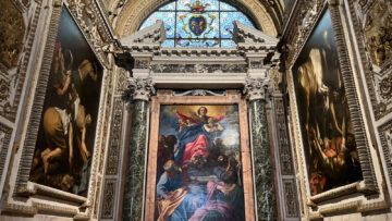 Caravaggio was contracted to paint two large lateral paintings for the Cerasi chapel, to the left of the main altar of Santa Maria del Popolo.