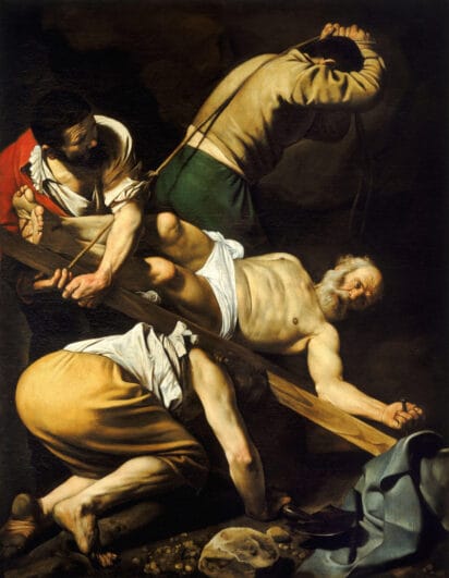 Caravaggio's Crucifixion of Saint Peter (Crocifissione di san Pietro)  Santa Maria del Popolo church in Rome