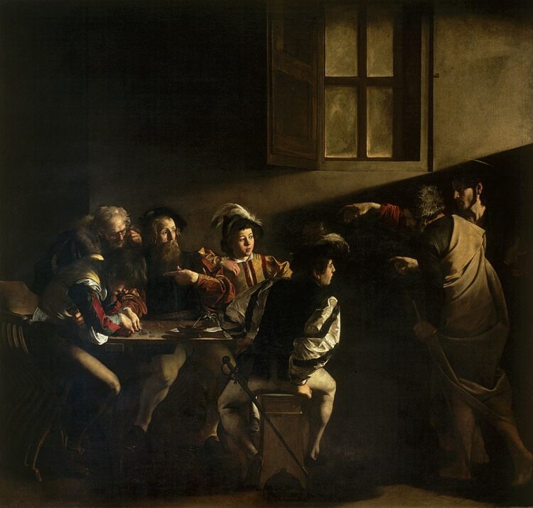 The Calling of Saint Matthew (Vocazione di San Matteo, 1599-1600) by Caravaggio in the Contarelli Chapel in San Luigi dei Francesi in Rome is one of the finest Baroque masterpieces ever painted.