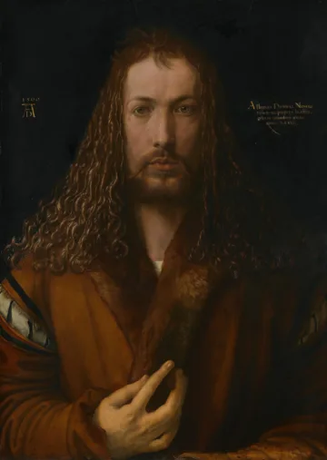 The best-known painting in the Alte Pinakothek, and possibly in all of Germany, is Self-Portrait with Fur-Trimmed Robe (Selbstbildnis im Pelzrock), 1500, by Albrecht Dürer.