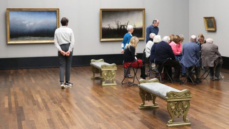 The two most famous Caspar David Friedrich paintings in the Alte Nationalgalerie in Berlin hang side-by-side: “Mönch am Meer” (Monk by the Sea) and “Abtei im Eichwald” (Abbey Among Oak Trees).