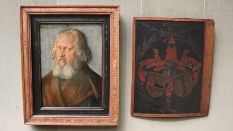 Dürer The Portrait of Hieronymus Holzschuher with protection panel in the Gemäldegalerie in Berlin