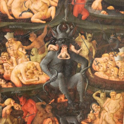 Fra Angelico triple-headed Satan Detail from Last Judgement in the Gemäldegalerie in Berlin