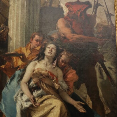 Das Martyrium der Heiligen Agathe / The Martyrdom of St Agatha (1755) by Giovanni Battista Tiepolo. Where many artists portrayed the saving of St Agathe from prison, Tiepolo preferred to depict her martyrdom, where both her breasts were sliced off.