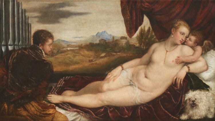 Titian Detail of Venus with the Organ Player in the Gemäldegalerie in Berlin