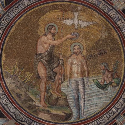 Baptism of Christ on the Neonian Baptistery in Ravenna Dome Mosaic