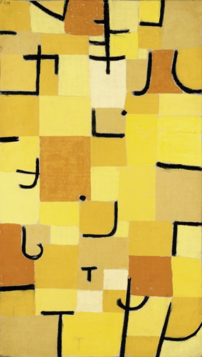 Signs in Yellow, 1937, 210 (U 10) Pastel on cotton on coloured paste on burlap on stretcher, 83.5 x 50.3 cm, Fondation Beyeler, Riehen/Basel, Beyeler Collection