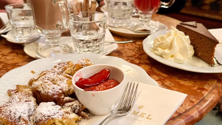 Kaiserschmarrn and Sachertorte in Cafe Demel in Vienna