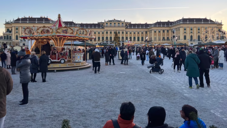 It is worth taking the short tram or U-Bahn train ride from central Vienna to Schloss Schönbrunn Palace to visit the Christmas market in the magnificent setting in the Ehrenhof in front of the imperial palace and the favorite residence of Maria Theresa and many other Habsburg rulers.