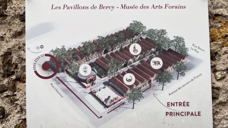 Map of the Museum of Fairground Arts (Musée des Arts Forains) in Paris, Bercy, is a fun, family-friendly Belle Époque funfair experience with historic carousel rides.