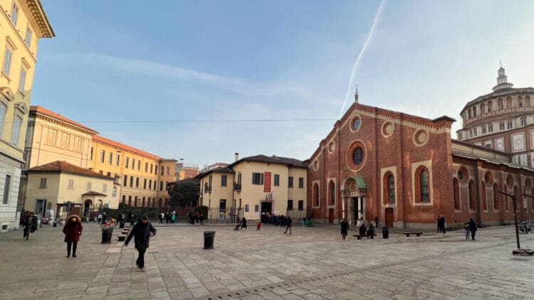Last Supper Museum Entrance, Ticket Office, and Santa Maria delle Grazie church entrances on Piazza Santa Maria delle Grazie in Milan