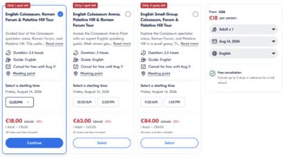 It is possible to book a guided tour of the Colosseum for as cheap as €18 but see this as a lucky chance rather than a planning strategy.