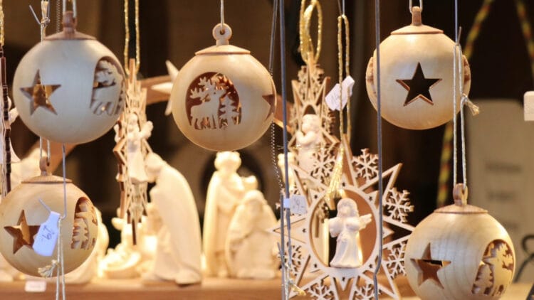 Wooden Christmas decorations for sale at the Nuremberg Christmas market